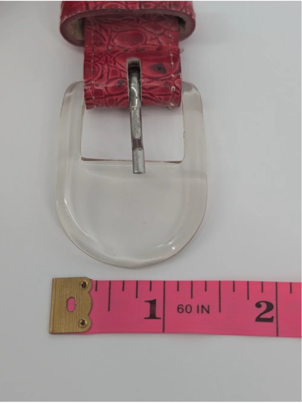 Vintage Schaffer Red Croc Embossed Belt Clear Acrylic Buckle 28-31 Lipstick Red